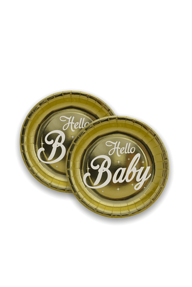 Baby Shower Hello Baby Gold Karton Tabak 6 lı
