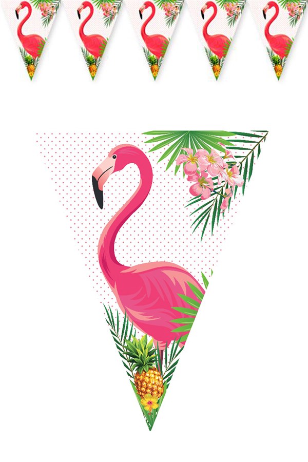 Flamingo Temalı Üçgen Bayrak Süs
