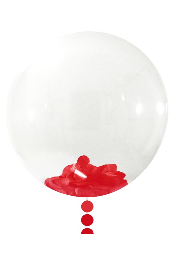 Kırmızı Konfetili Şeffaf Balon 24 inch