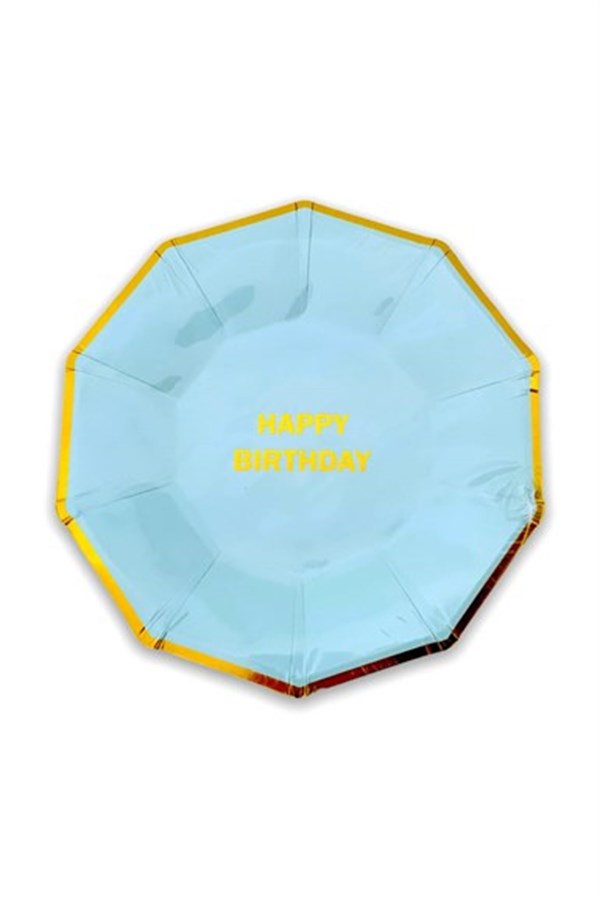 Makaron Renk Happy Birthday Baskılı Karton Tabak 18 cm 