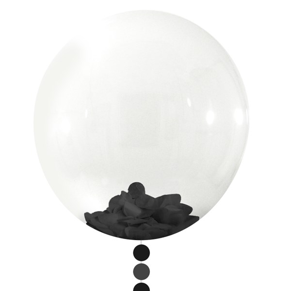 Siyah Konfetili Şeffaf Balon 24 inch