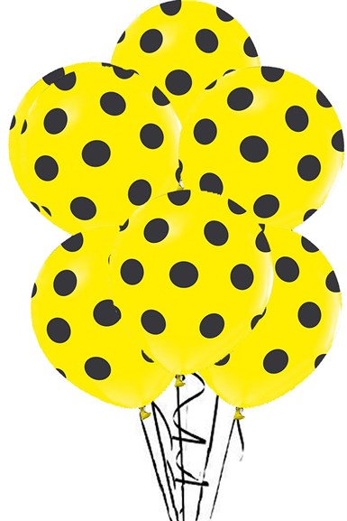 Siyah Puantiyeli Sarı Balon 5 li