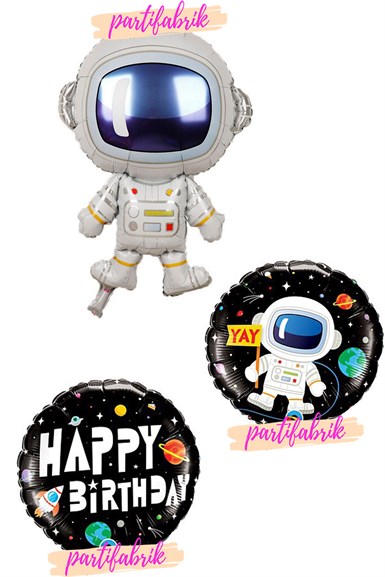 Uzay Temalı Astronot Folyo Balon 3 lü Set