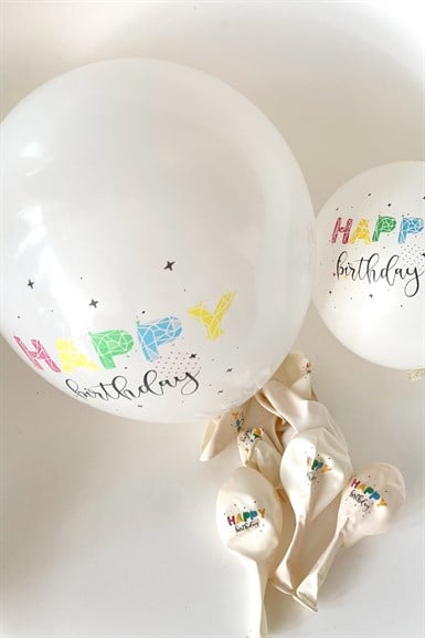 Beyaz Renkli Baskılı Happy Birthday Balon 10 adet