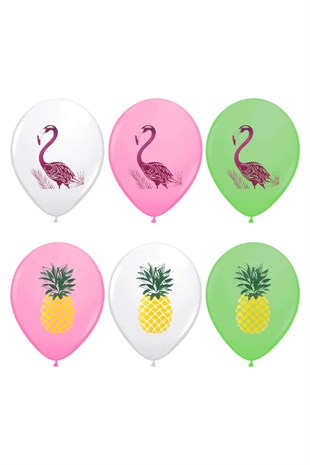 Flamingo Ananas Baskılı Latex Balon 6 lı