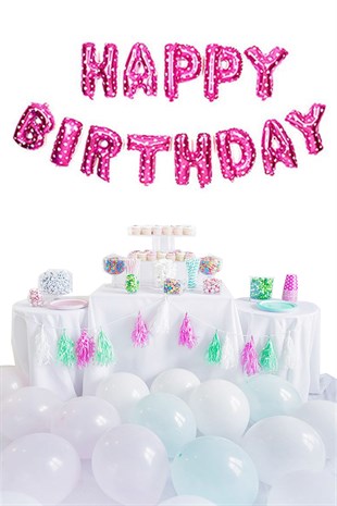 Happy Birthday Pembe Harf Folyo Balon Set