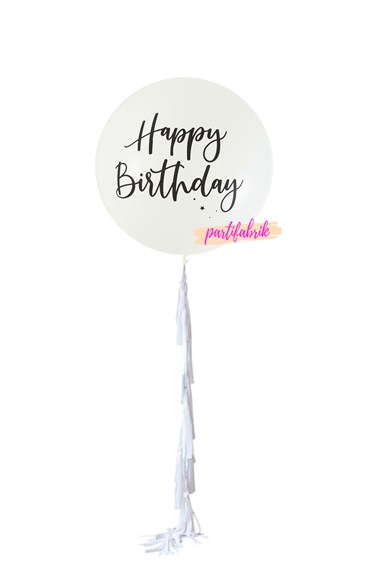 Jumbo Happy Birthday Baskılı Beyaz Balon Püsküllü