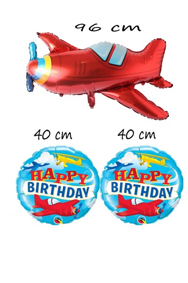 Kırmızı Uçak Folyo Balon 3 Lü Set