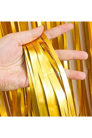 Metalize Fon Püskül Perde Mat Gold Parti Perdesi1x2 mt