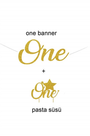 One 1 Yaş Pasta Süsü ve One Banner 2 li Set