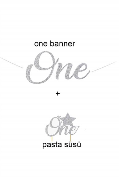 One 1 Yaş Pasta Süsü ve One Banner 2 li Set