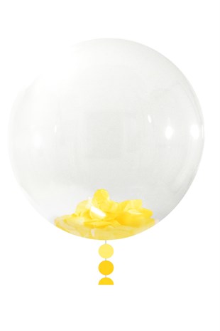 Sarı Konfetili 24 inch Şeffaf Balon