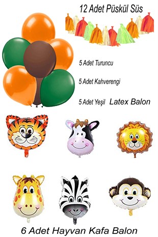 Sevimli Hayvanlar Safari Balon Seti (33 Parça)