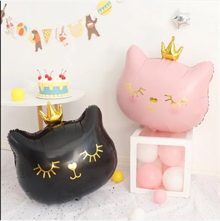 Siyah Gold Renk Sevimli Kedi Şekilli Folyo Balon 66 cm 
