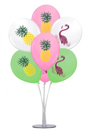 Standlı Flamingo Ananas Baskılı Balon Demeti
