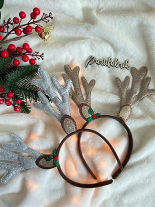 Yılbaşı Işıltılı Geyik Peluş Taç Lüks Noel Parti Tacı Gümüş Renk