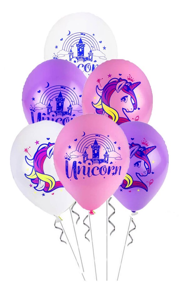 Unicorn Baskılı Latex Balon 6 lı