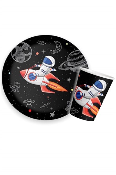 Uzay Temalı Space Tabak Bardak Set 8 li