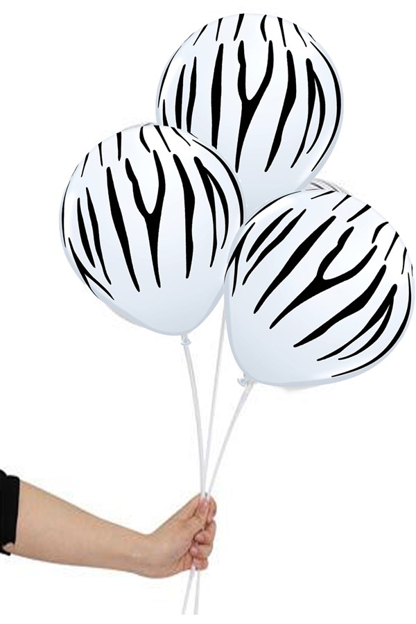 Zebra Baskılı Beyaz Safari Balon 5 li